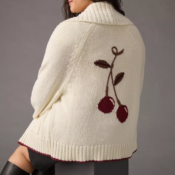 Anthropologie Maeve Cherry Cardigan Embroidered Shawl Sweater, 1X EUC - Picture 4 of 4